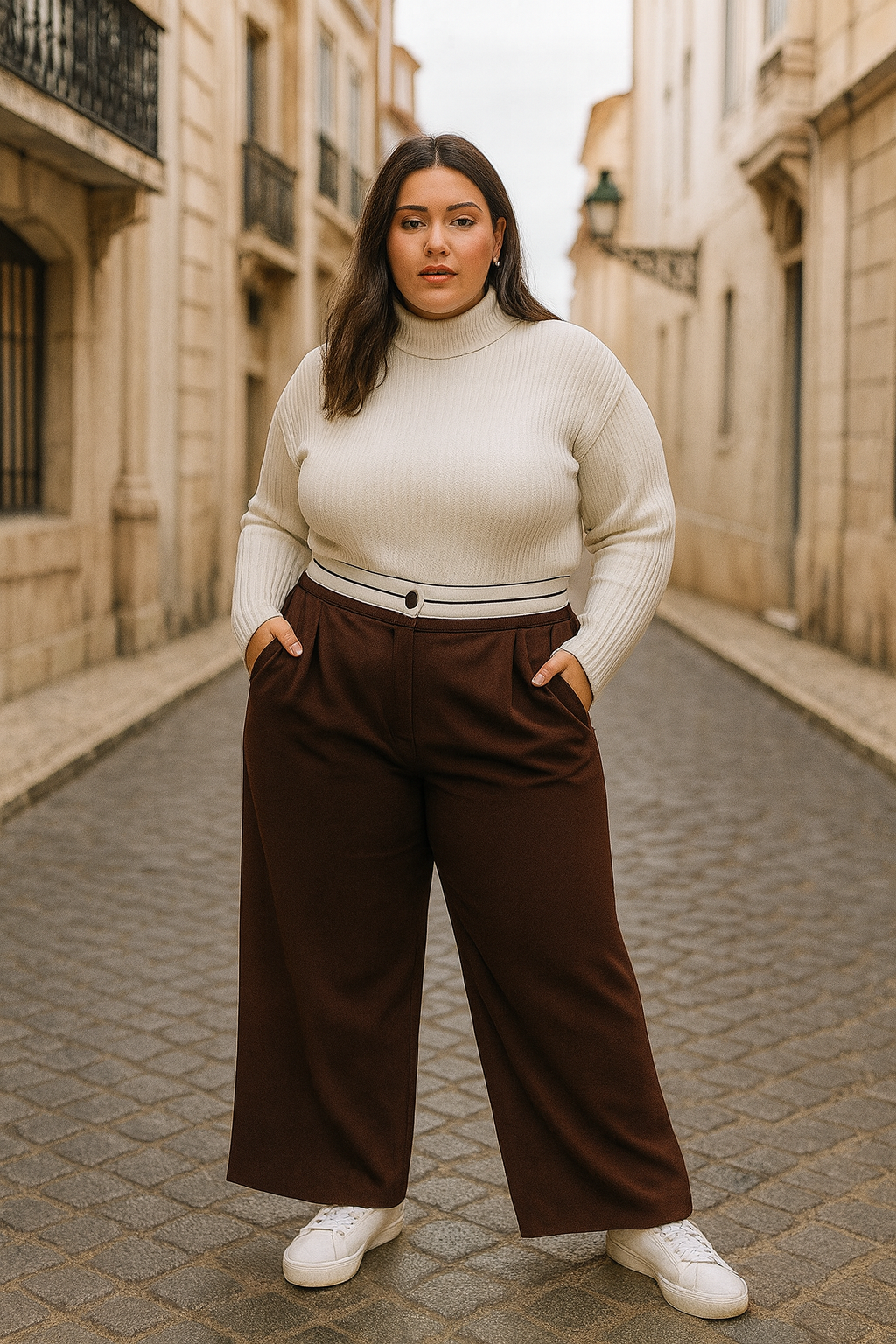 Calça alfaiataria castanha