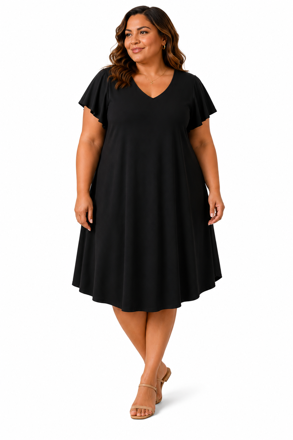 Vestido evasé curto com manga tulipa