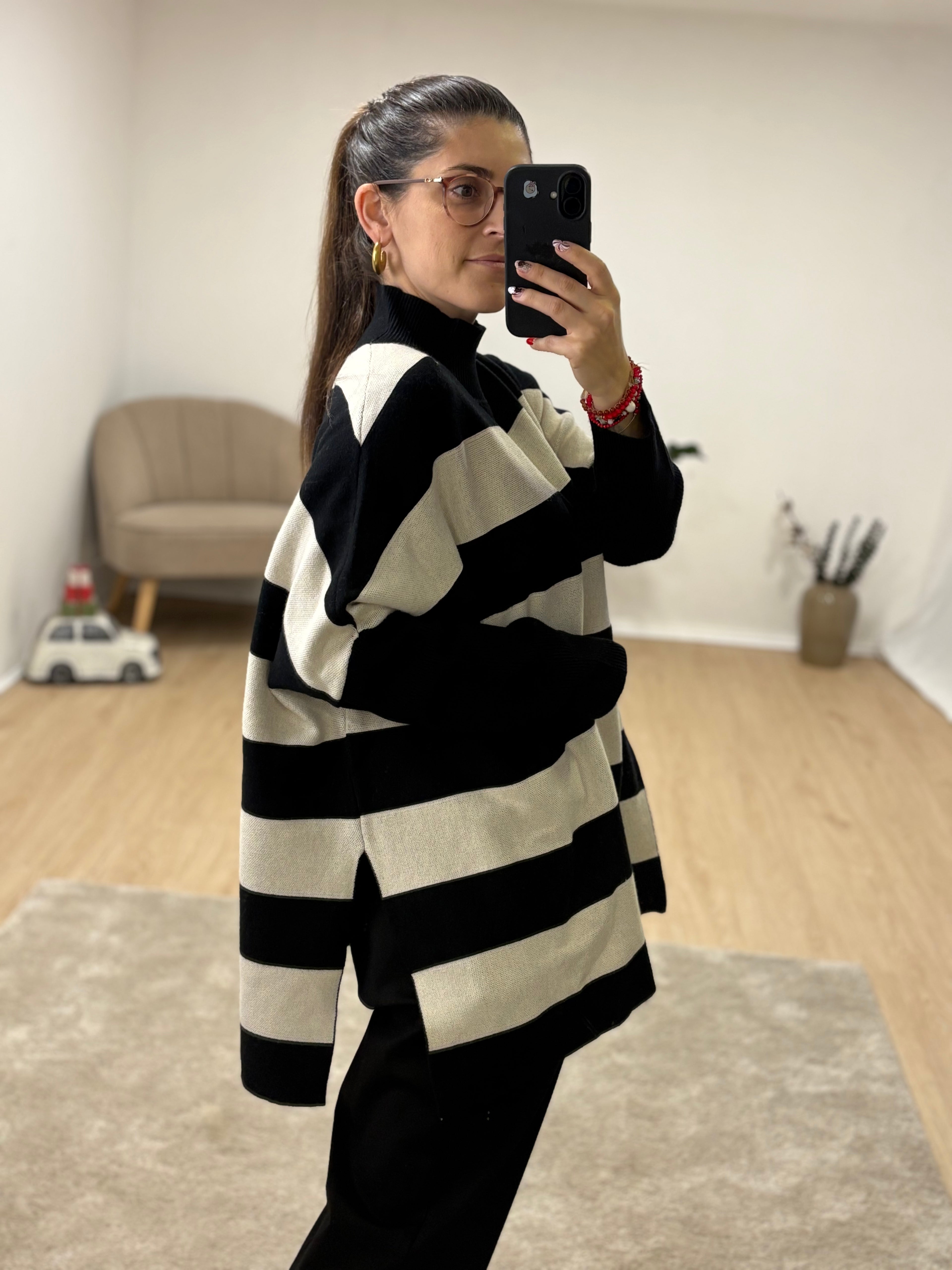 Camisola de malha com riscas