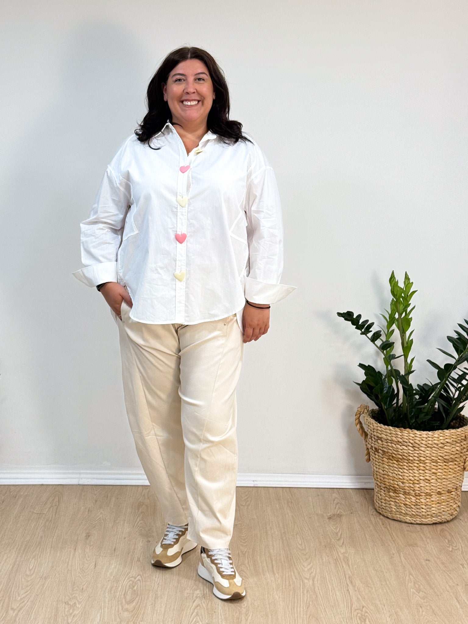 Calça elástica baggy pérola