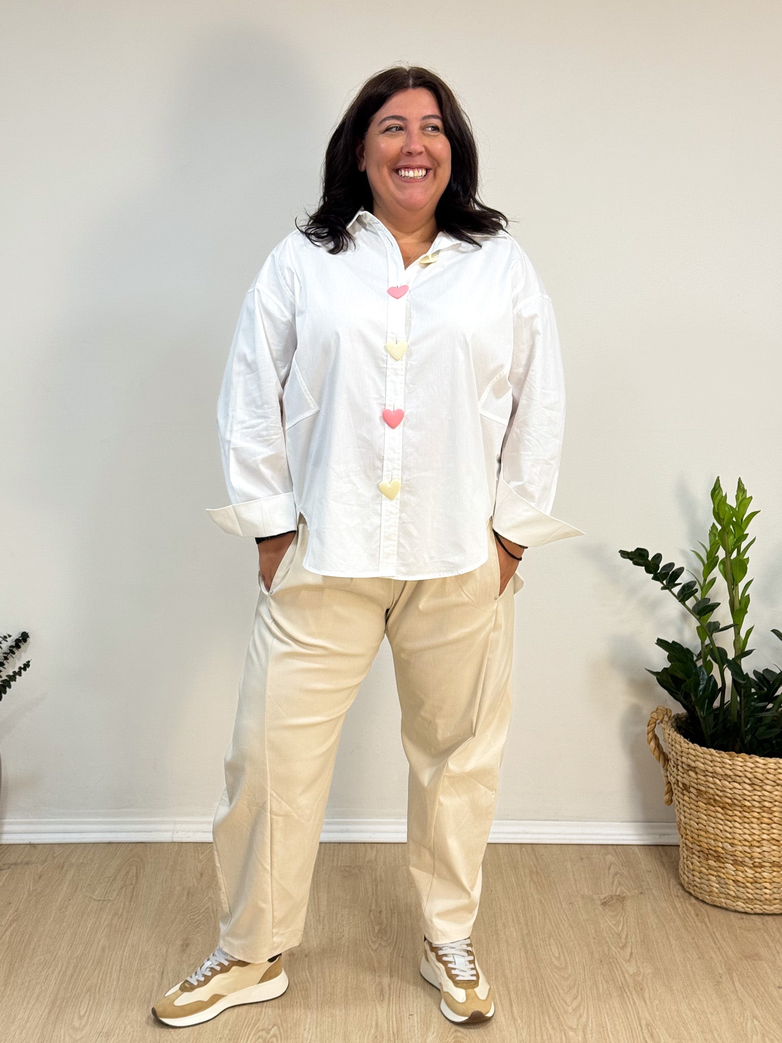 Calça elástica baggy pérola