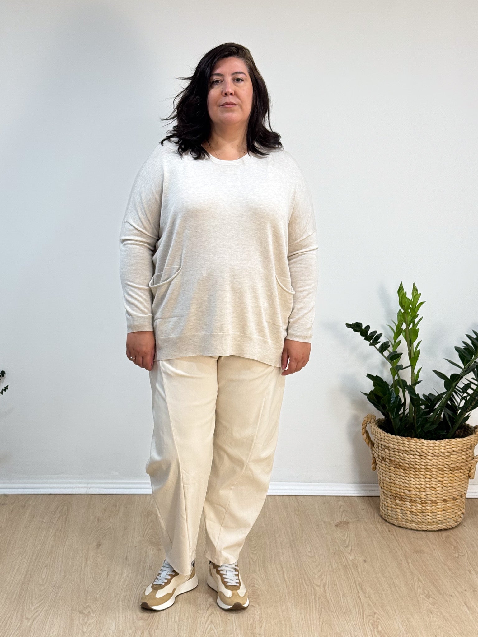 Calça elástica baggy pérola