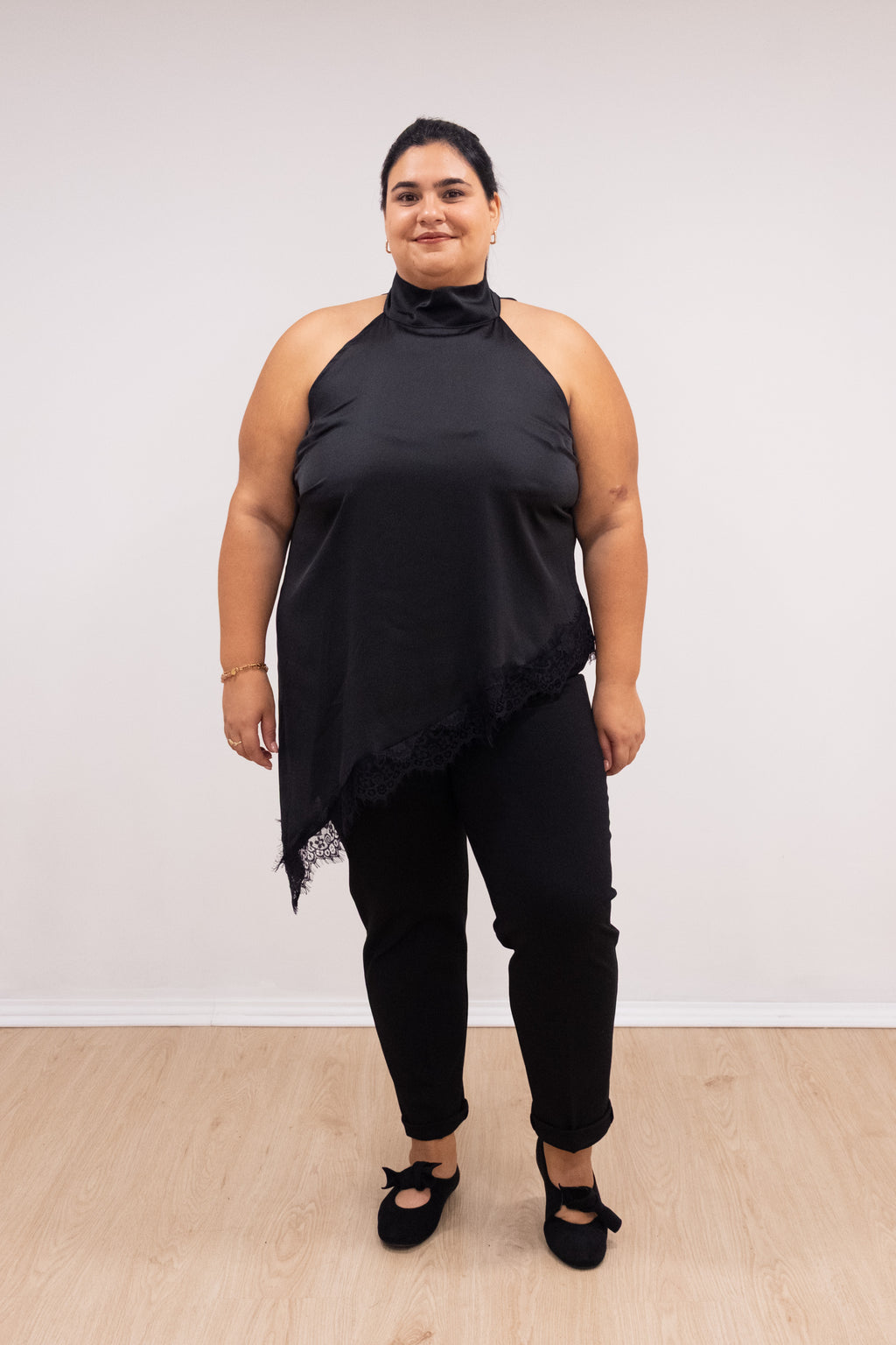 Top meia gola assimétrico preto