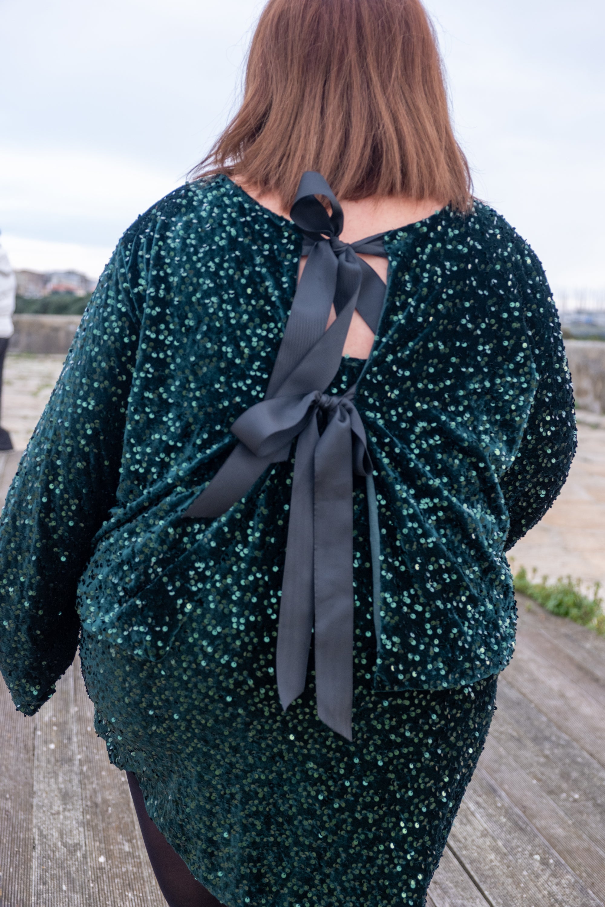Casaco de veludo e lantejoulas verde