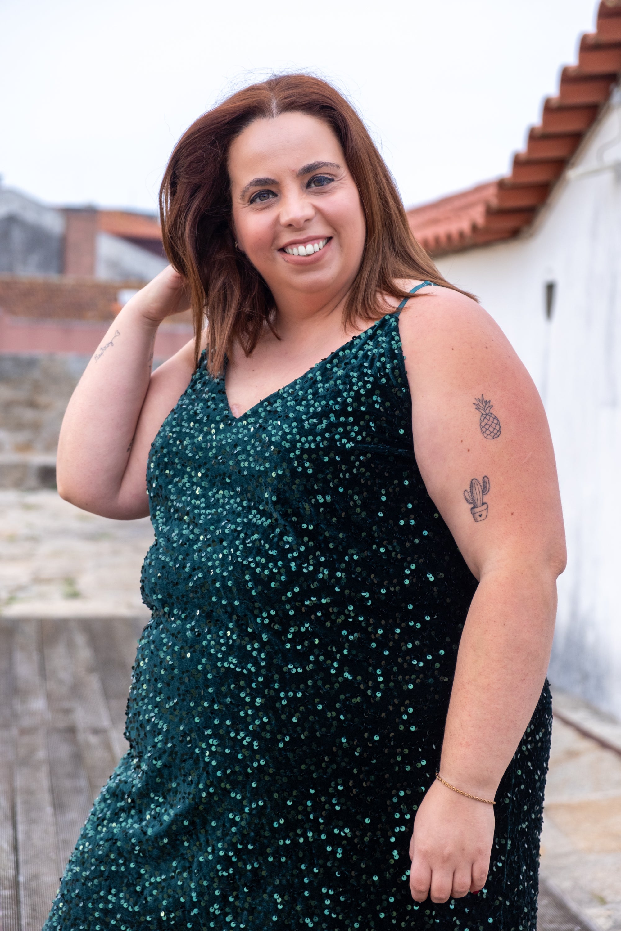 Vestido em lantejoulas e veludo verde