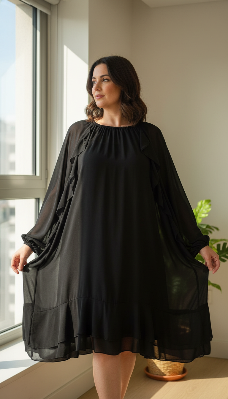 Vestido curto com folho preto